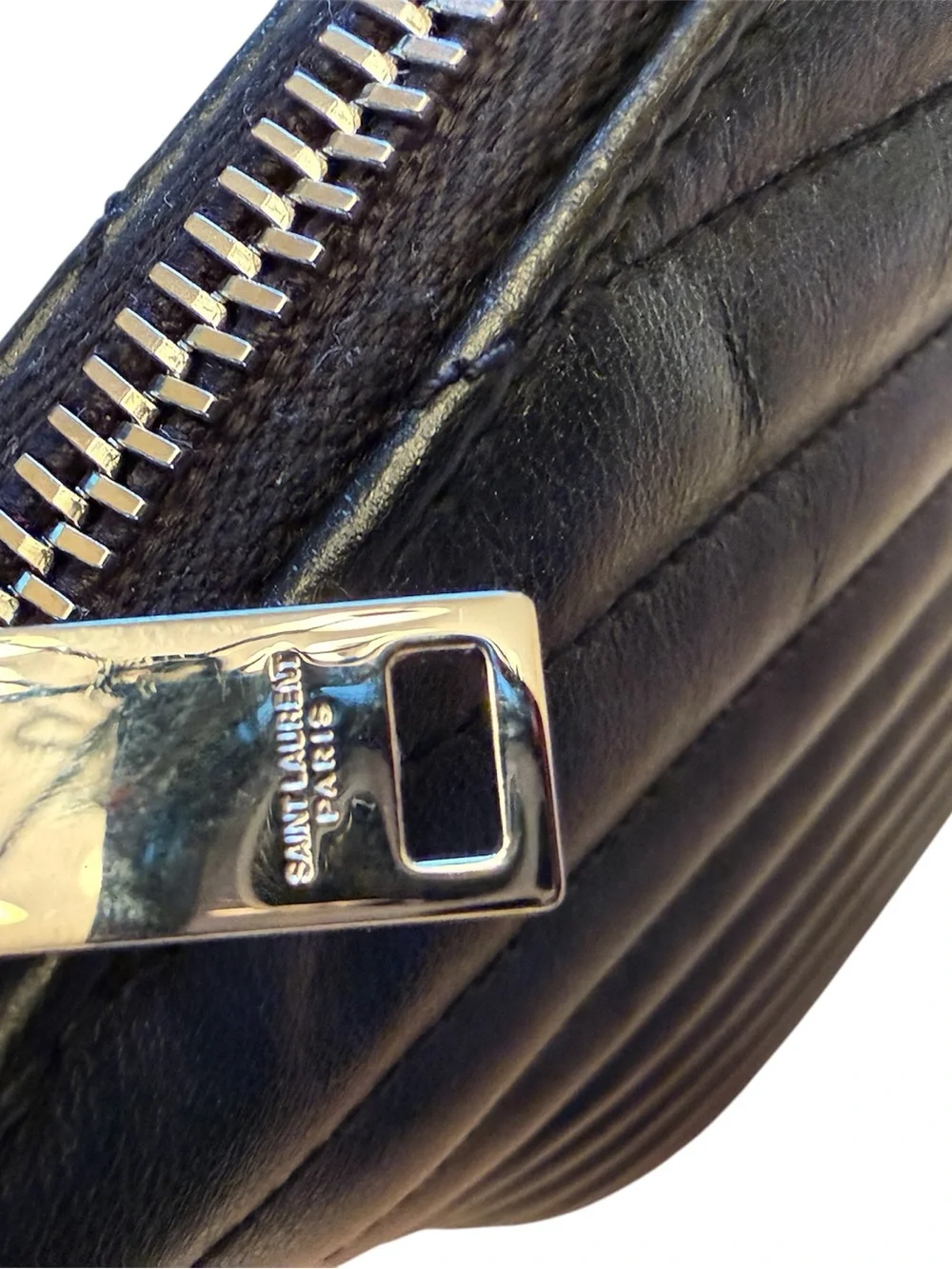 SAINT LAURENT Calfskin Matelasse Chevron Monogram Document Holder Black